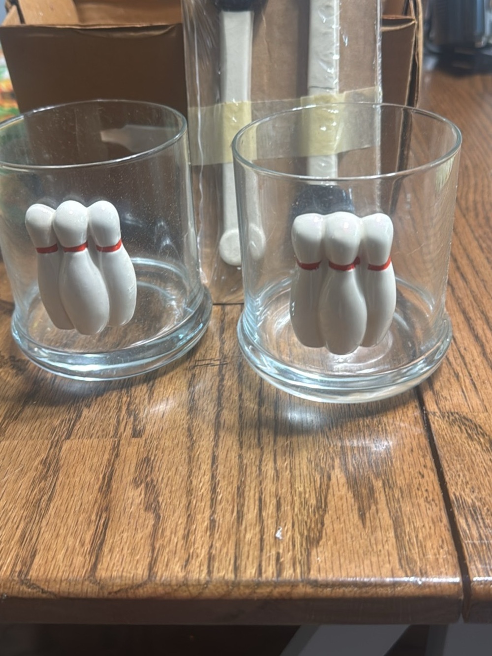 Bowling Pin Glass Tumbler Set - Clear Glass with White Pin Accent